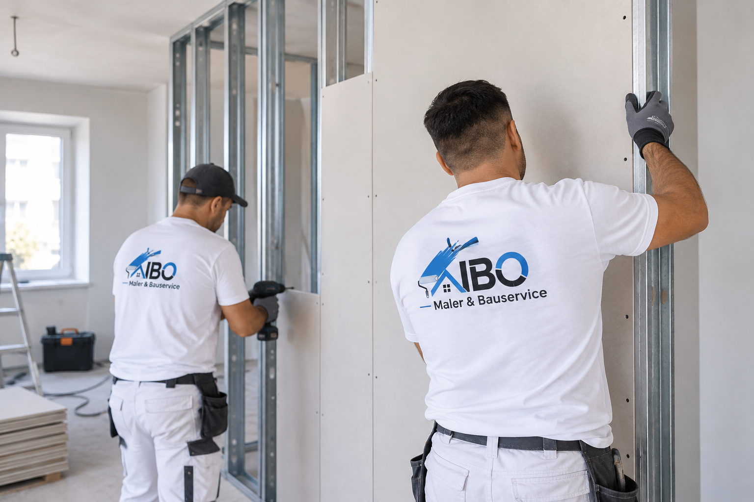 Trockenbauer bei der Montage einer Gipskartonwand in Berlin